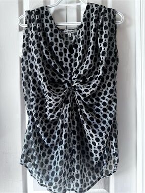 Daniel Rainn Black & White Polka Dot Cowl Neck Twist Front Camisole